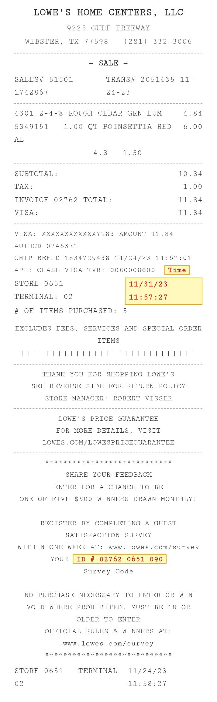 Sample Lowes Receipt